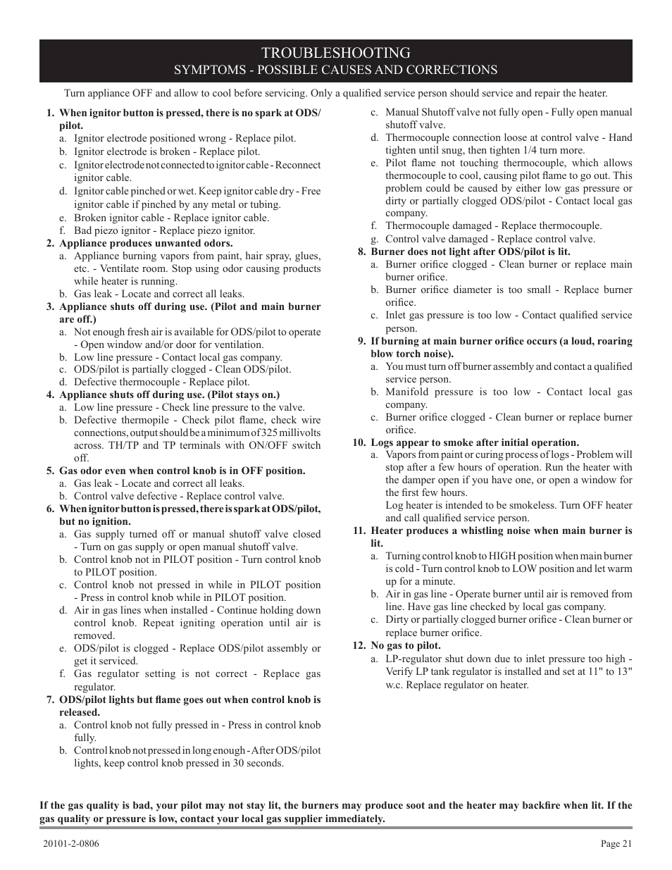 Troubleshooting | Empire Comfort Systems VFP32FP(20,21)L User Manual | Page 21 / 28