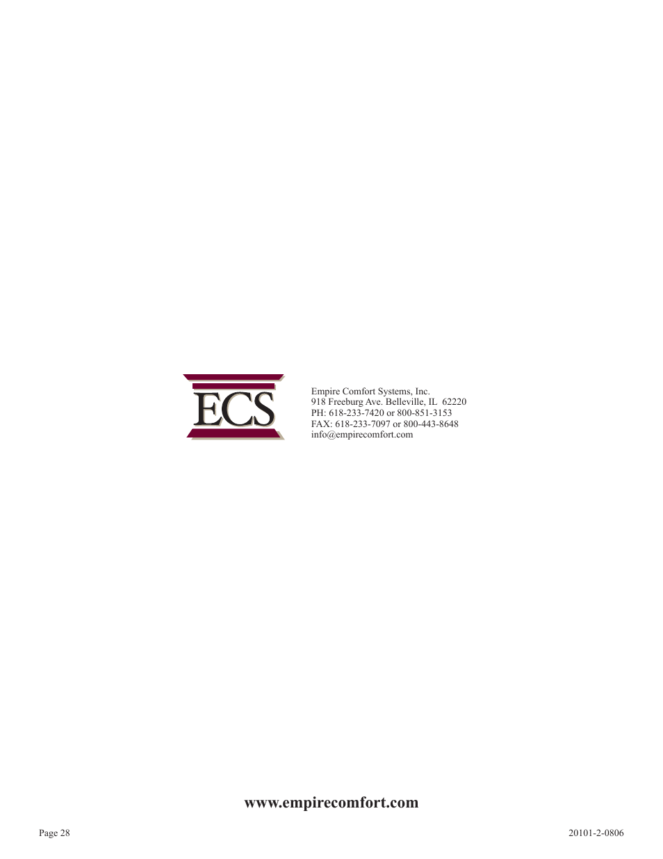 Empire Comfort Systems VFP32FP(20,21)L User Manual | Page 28 / 28