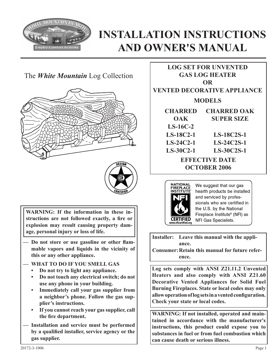 Empire Comfort Systems LS-24C2S-1 User Manual | 16 pages