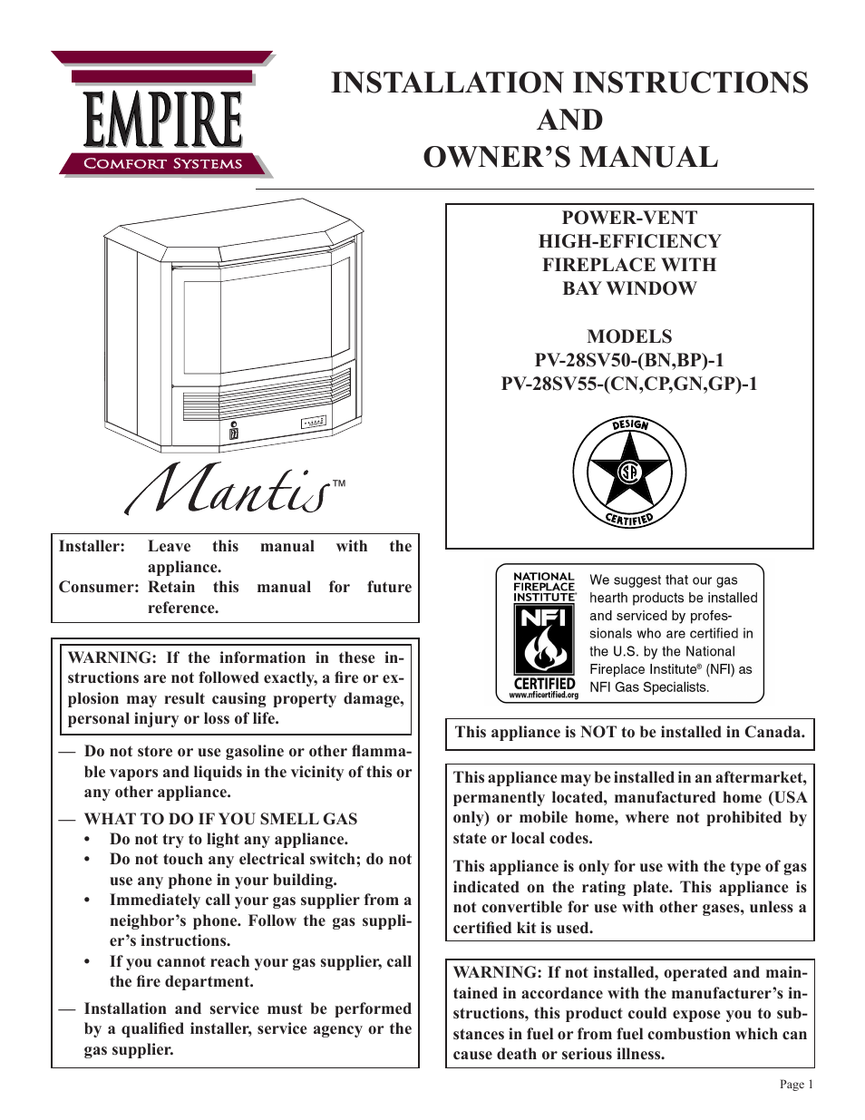 Empire Comfort Systems PV-28SV55-CN User Manual | 56 pages