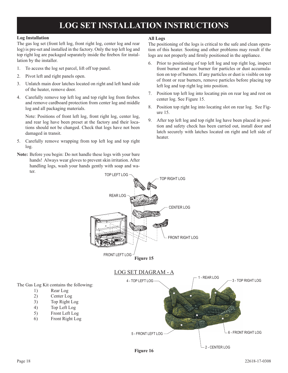 Log set installation instructions | Empire Comfort Systems PV-28SV55-CN User Manual | Page 18 / 56