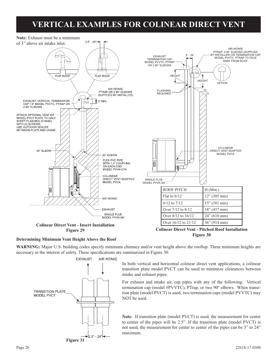 Vertical examples for colinear direct vent | Empire Comfort Systems PV-28SV55-CN User Manual | Page 26 / 56