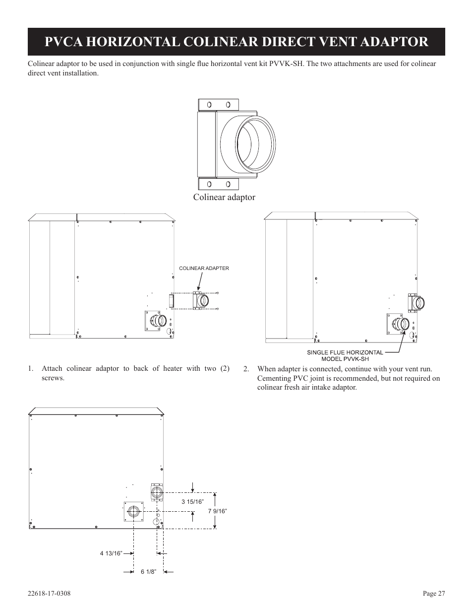 Pvca horizontal colinear direct vent adaptor | Empire Comfort Systems PV-28SV55-CN User Manual | Page 27 / 56