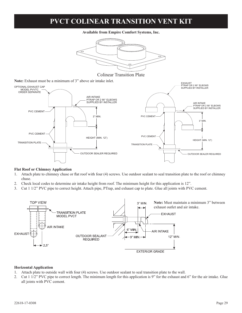 Pvct colinear transition vent kit, Colinear transition plate | Empire Comfort Systems PV-28SV55-CN User Manual | Page 29 / 56