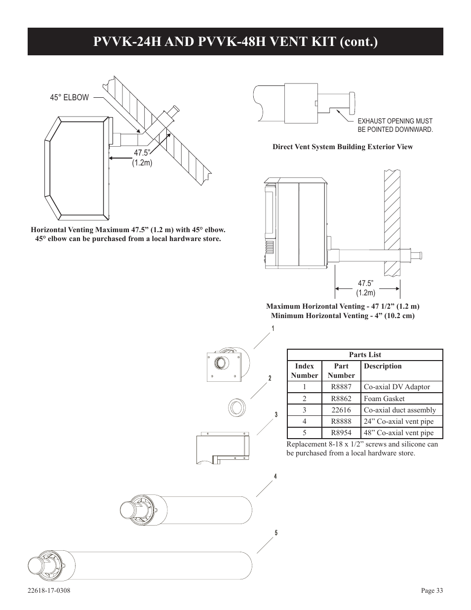 Pvvk-24h and pvvk-48h vent kit (cont.) | Empire Comfort Systems PV-28SV55-CN User Manual | Page 33 / 56