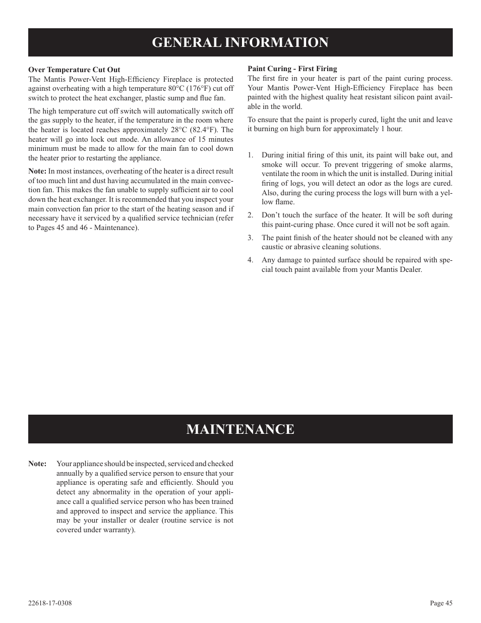 General information, Maintenance | Empire Comfort Systems PV-28SV55-CN User Manual | Page 45 / 56