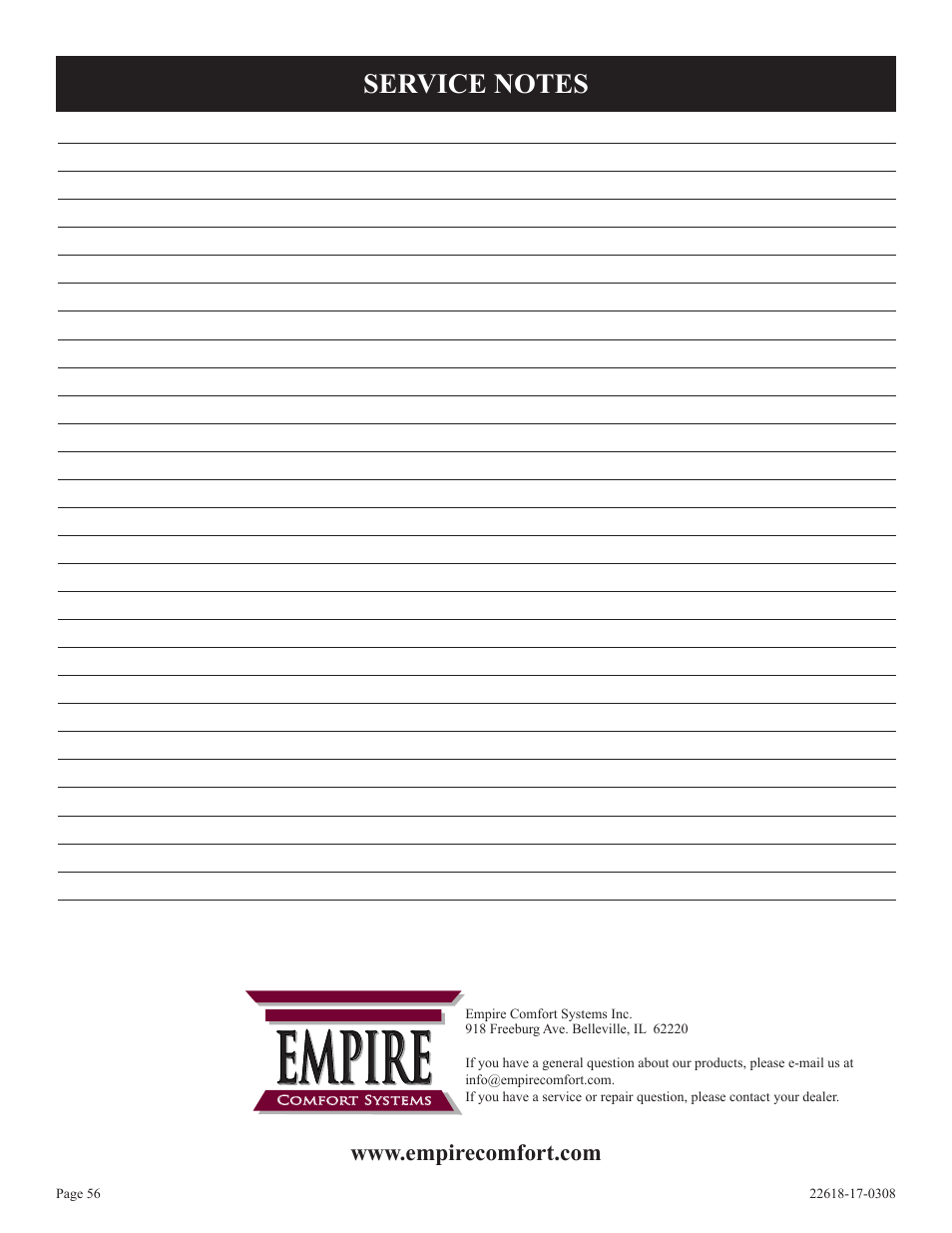 Empire | Empire Comfort Systems PV-28SV55-CN User Manual | Page 56 / 56