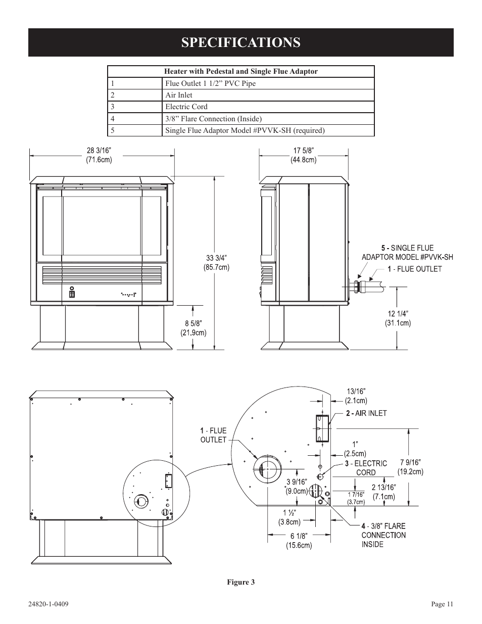 Specifications | Empire Comfort Systems PV-28SV50-B User Manual | Page 11 / 56