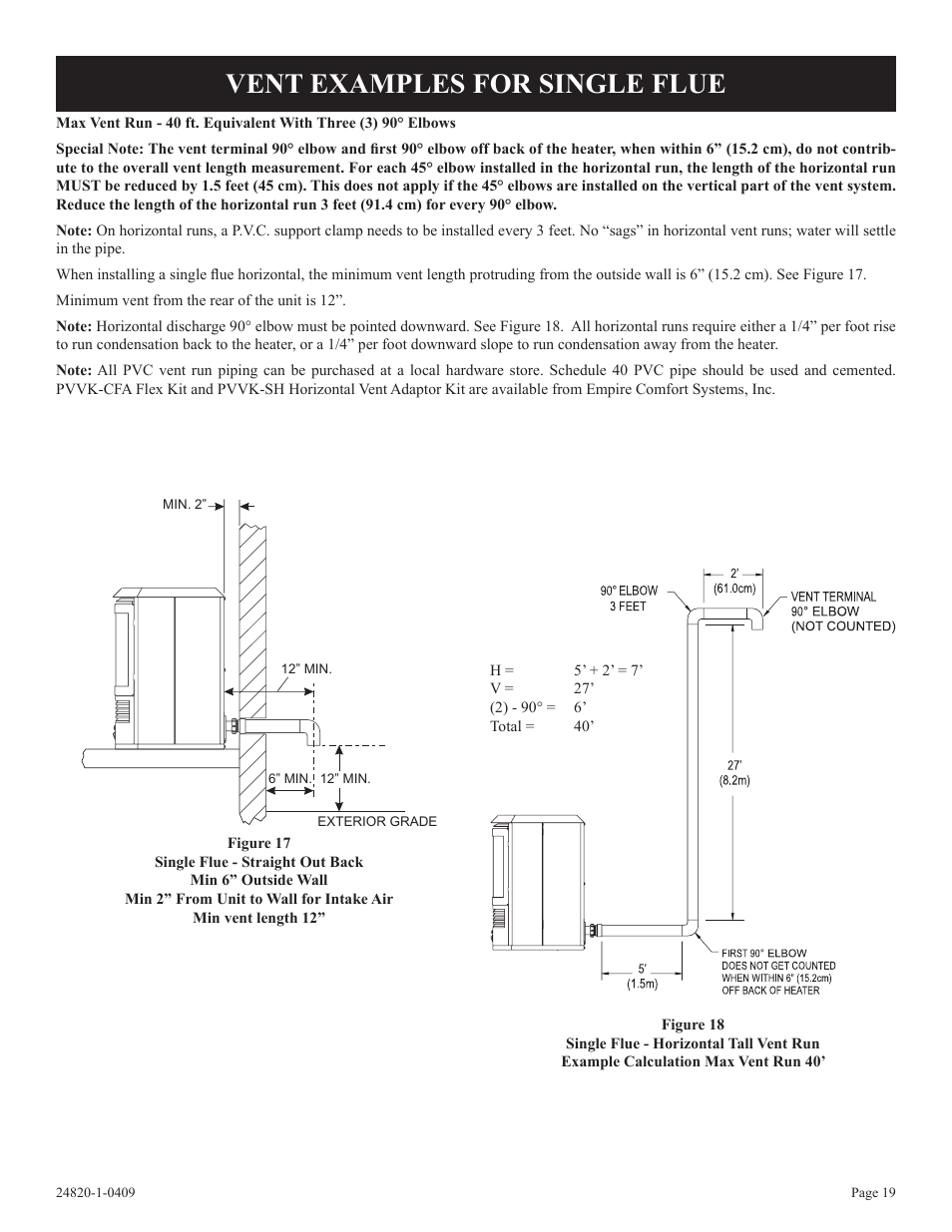 Vent examples for single flue | Empire Comfort Systems PV-28SV50-B User Manual | Page 19 / 56