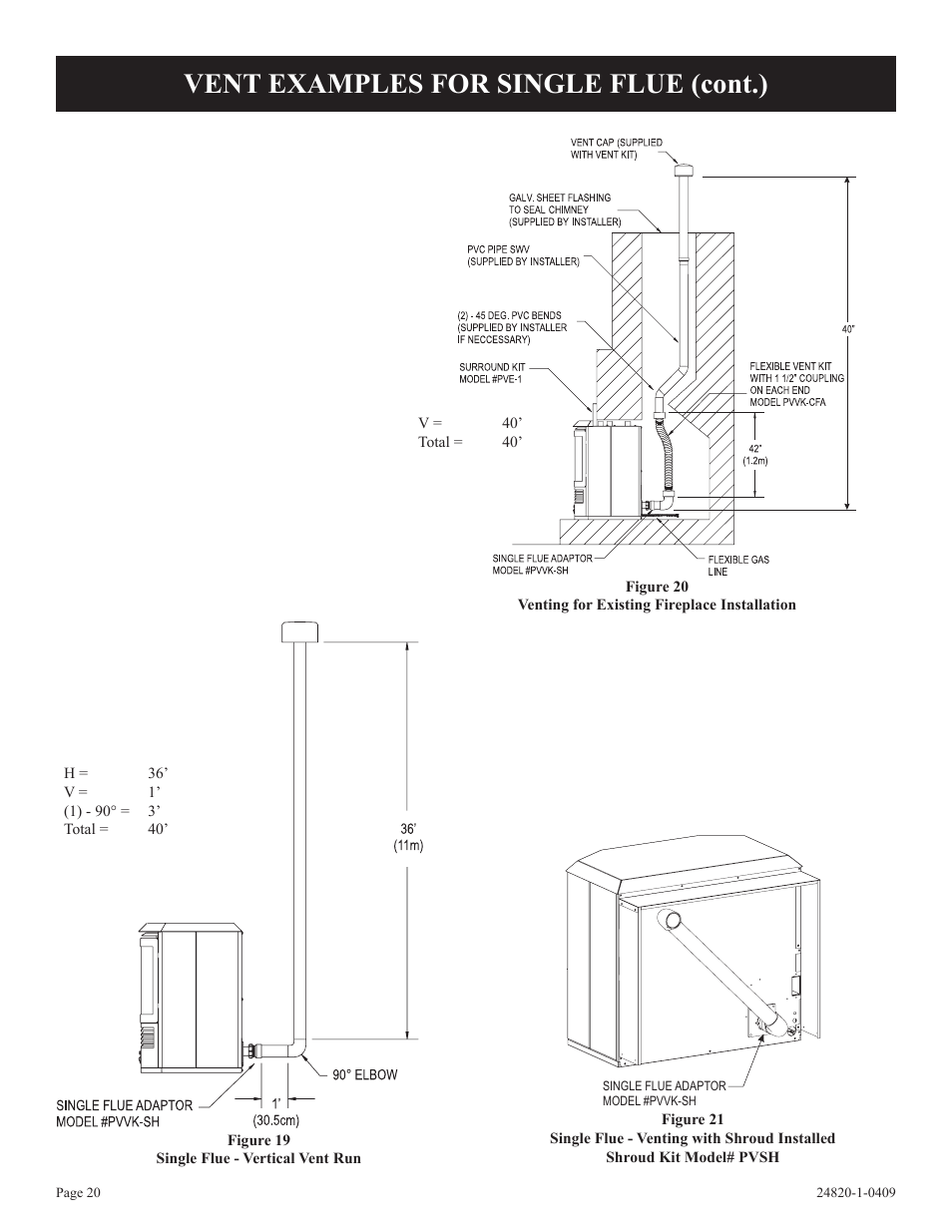 Vent examples for single flue (cont.) | Empire Comfort Systems PV-28SV50-B User Manual | Page 20 / 56