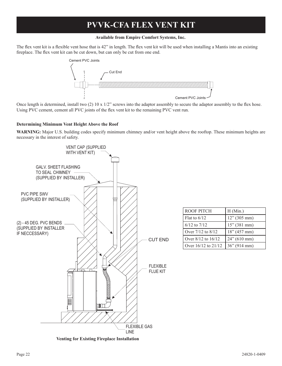 Pvvk-cfa flex vent kit | Empire Comfort Systems PV-28SV50-B User Manual | Page 22 / 56