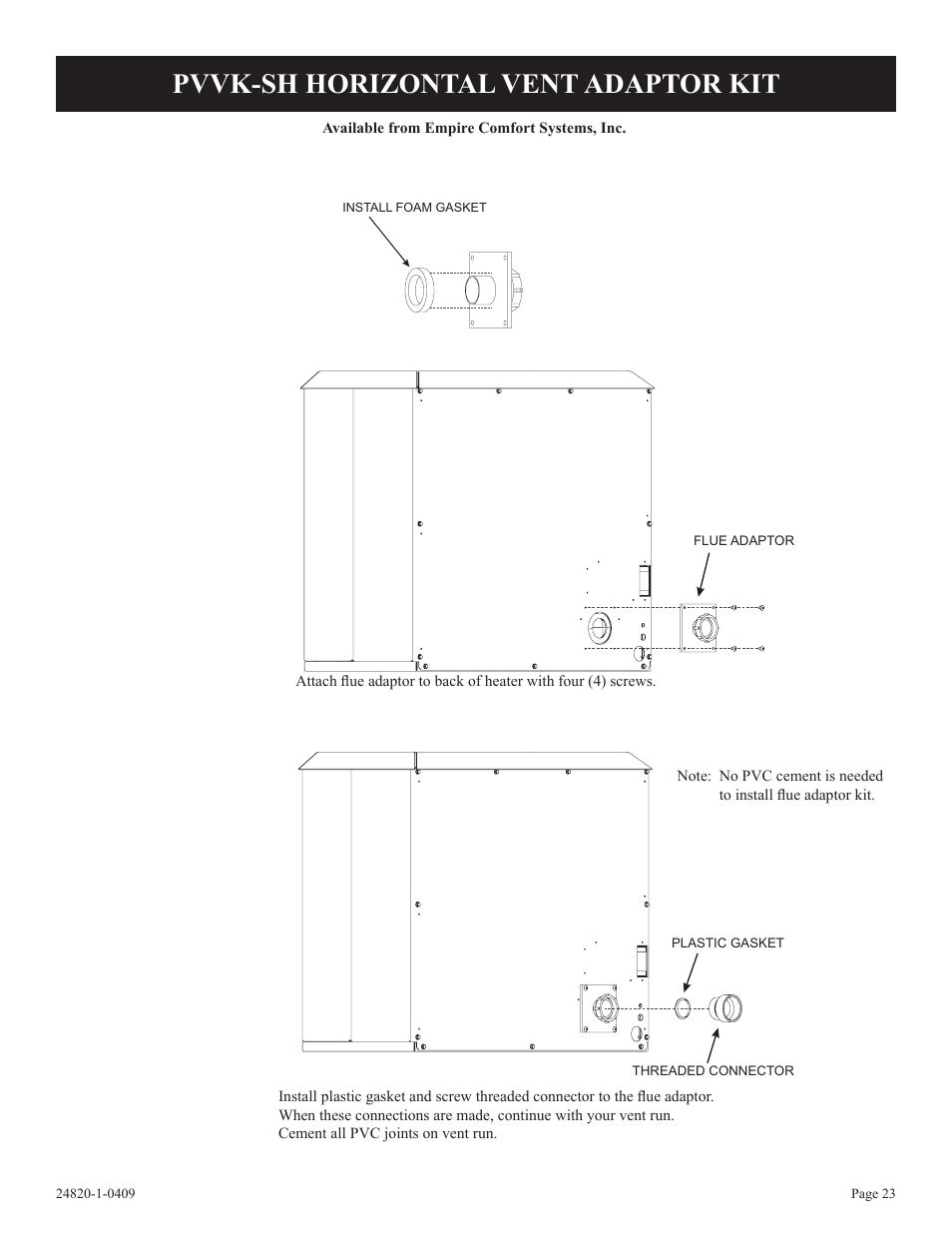 Pvvk-sh horizontal vent adaptor kit | Empire Comfort Systems PV-28SV50-B User Manual | Page 23 / 56