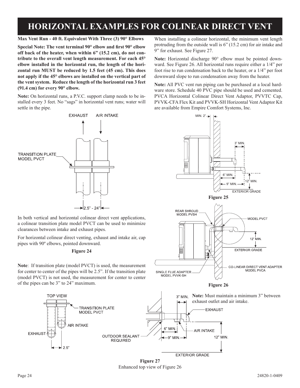 Horizontal examples for colinear direct vent | Empire Comfort Systems PV-28SV50-B User Manual | Page 24 / 56