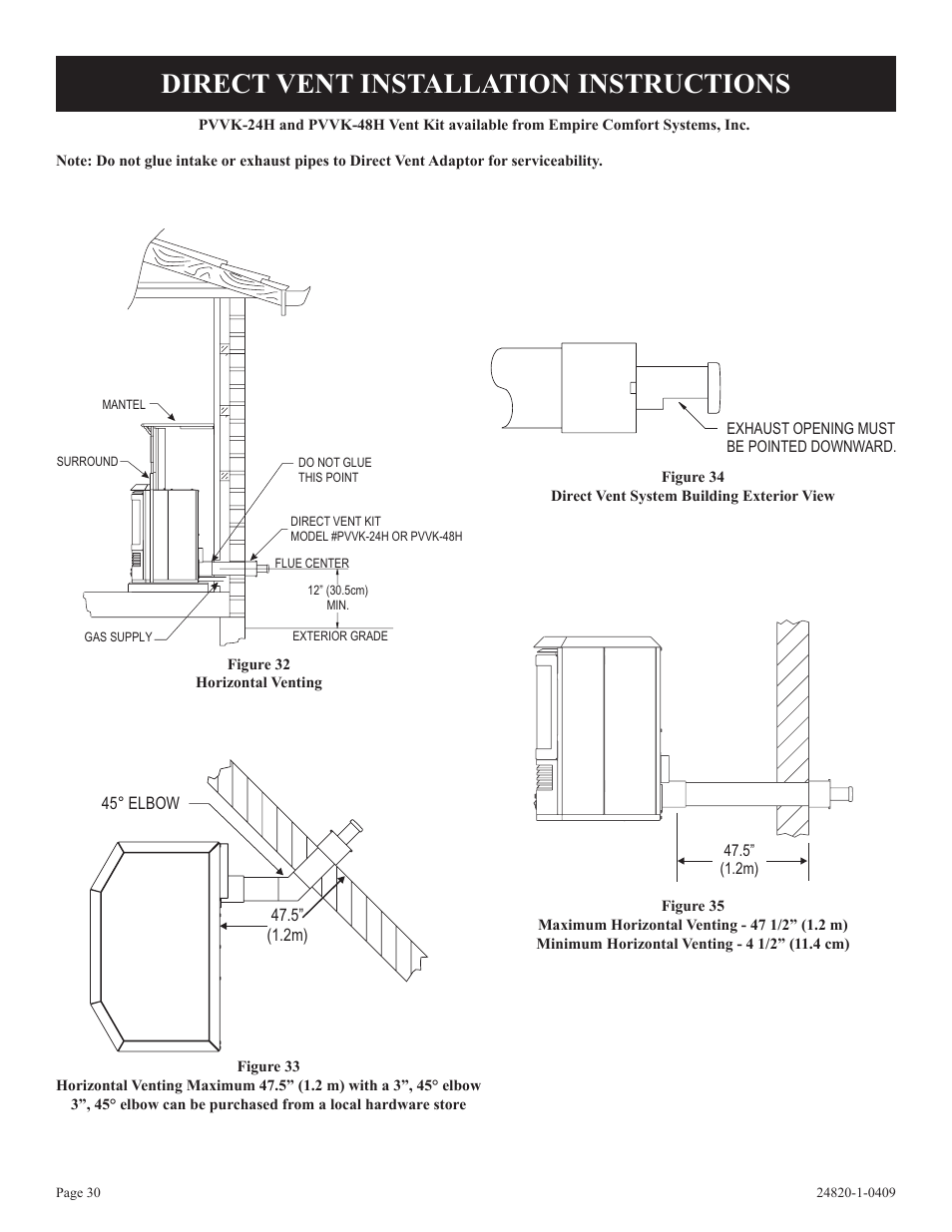 Direct vent installation instructions | Empire Comfort Systems PV-28SV50-B User Manual | Page 30 / 56