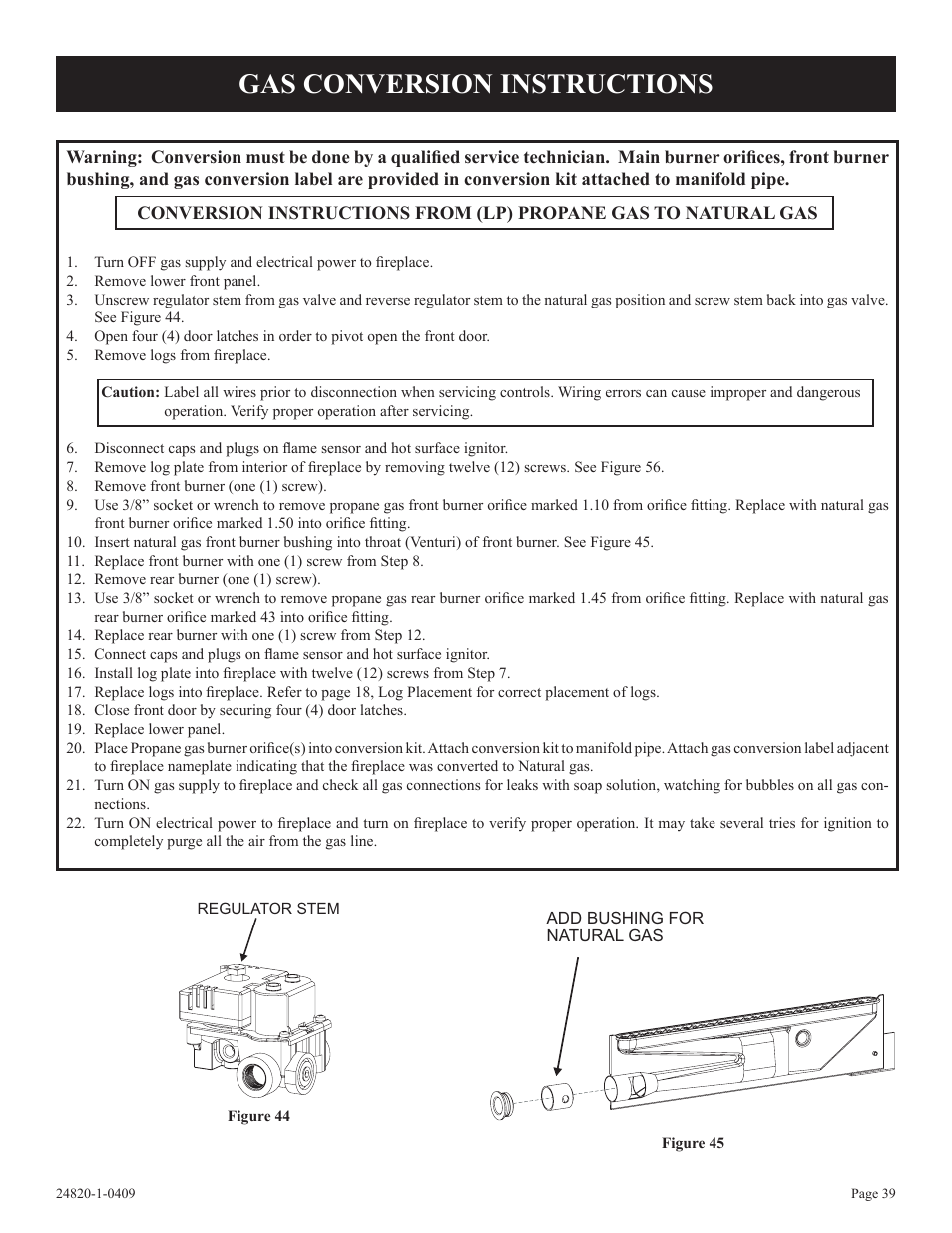 Gas conversion instructions | Empire Comfort Systems PV-28SV50-B User Manual | Page 39 / 56