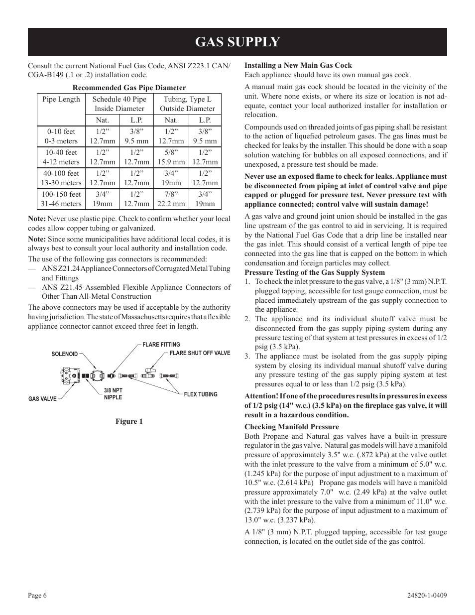 Gas supply | Empire Comfort Systems PV-28SV50-B User Manual | Page 6 / 56