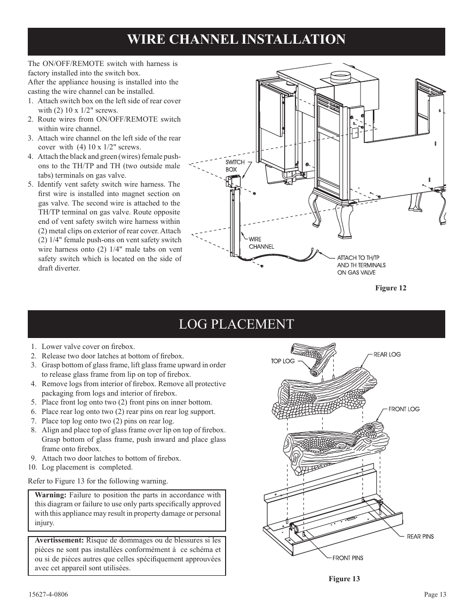 Wire channel installation, Log placement | Empire Comfort Systems pmn User Manual | Page 13 / 28