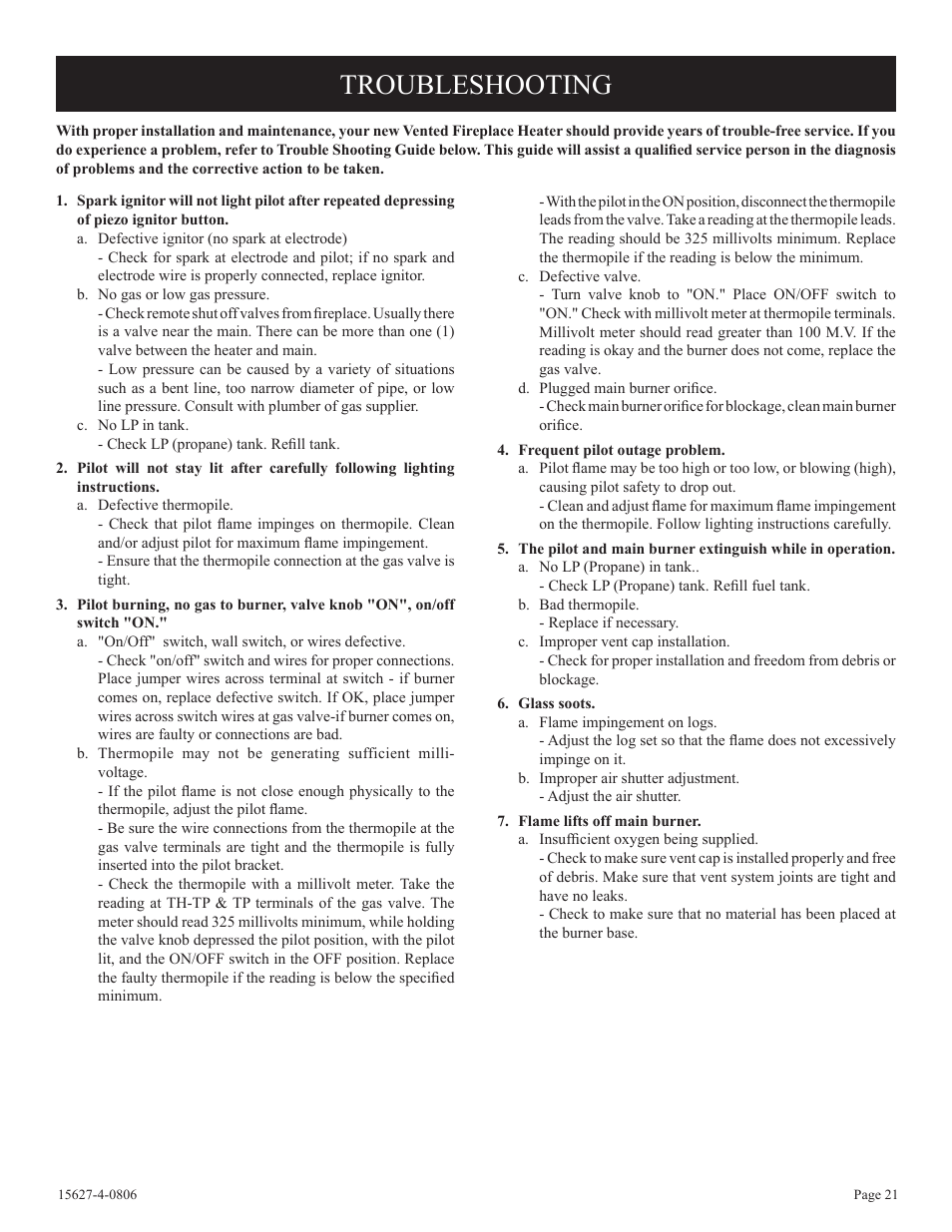 Troubleshooting | Empire Comfort Systems pmn User Manual | Page 21 / 28