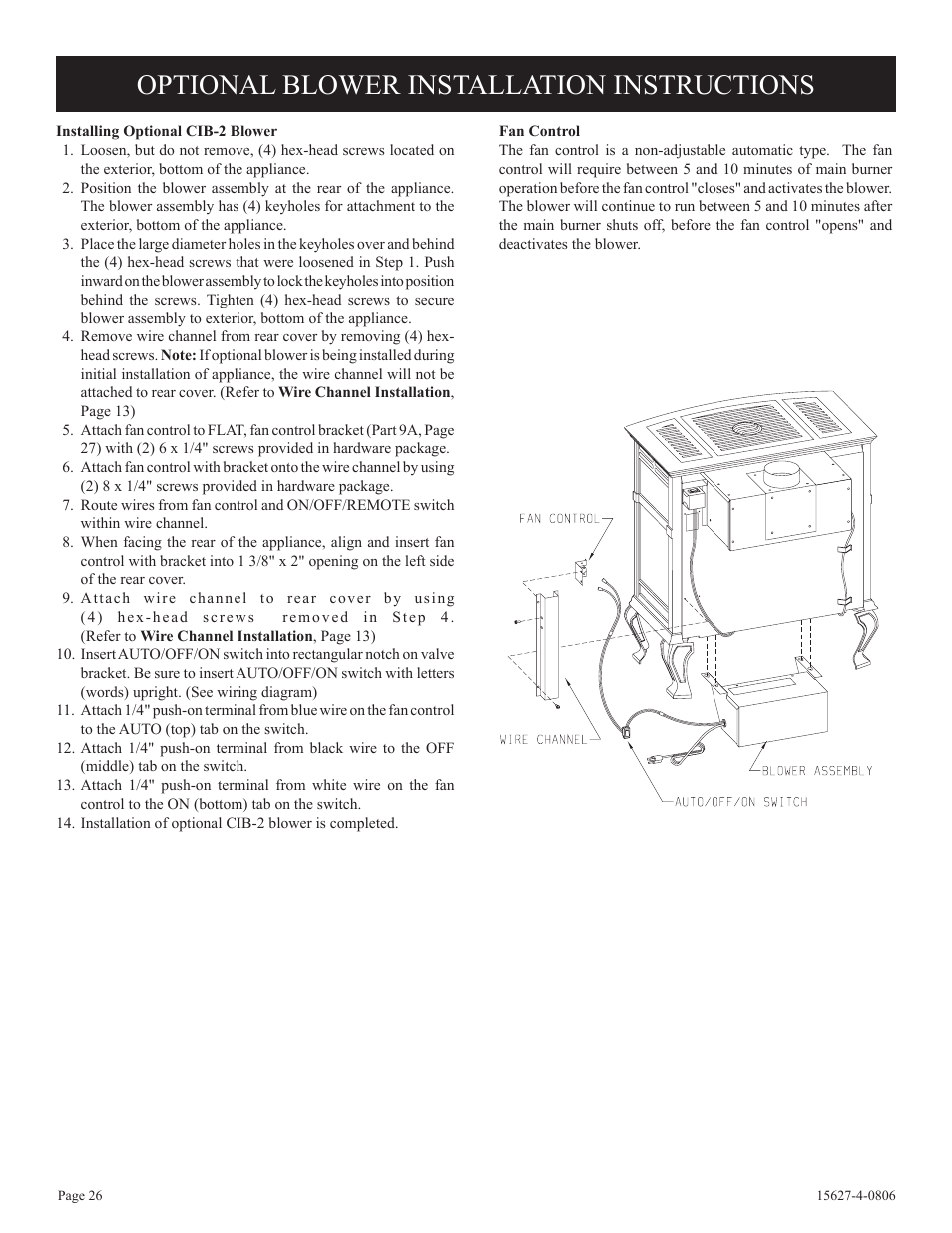 Optional blower installation instructions | Empire Comfort Systems pmn User Manual | Page 26 / 28