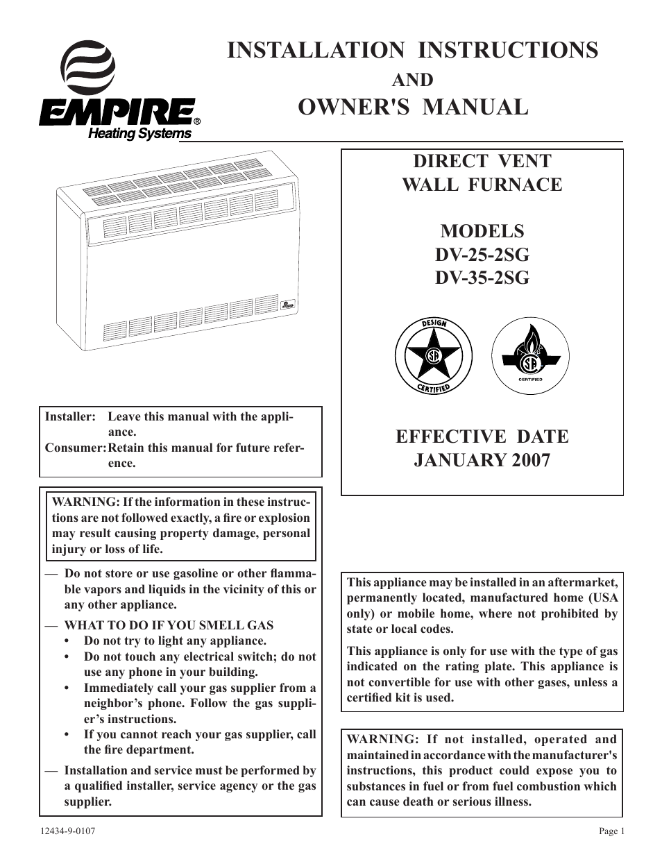 Empire Comfort Systems DV-35-2SG User Manual | 20 pages