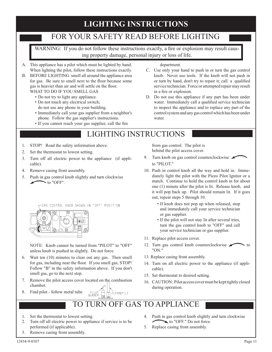 For your safety read before lighting, Lighting instructions | Empire Comfort Systems DV-35-2SG User Manual | Page 11 / 20