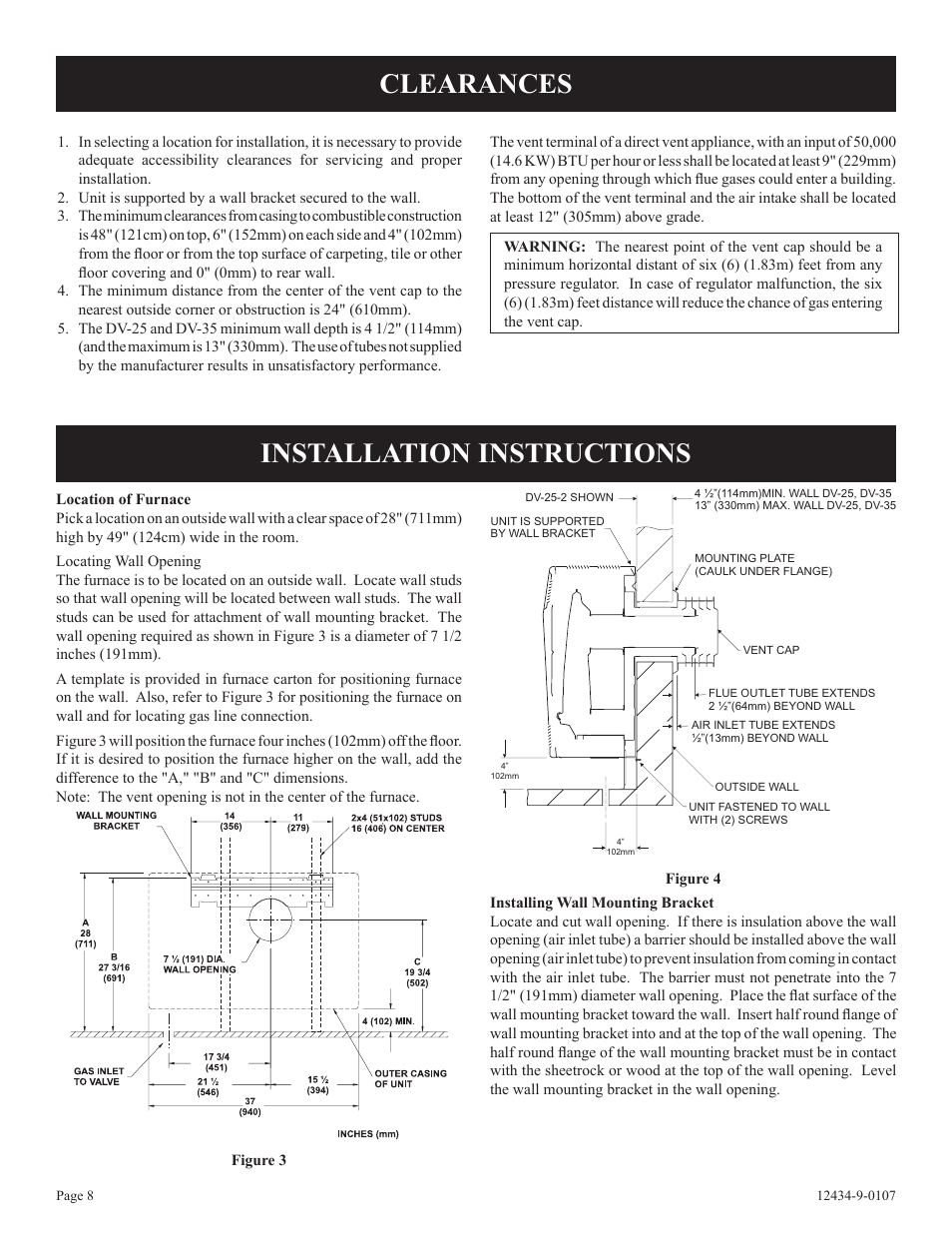 Clearances installation instructions | Empire Comfort Systems DV-35-2SG User Manual | Page 8 / 20