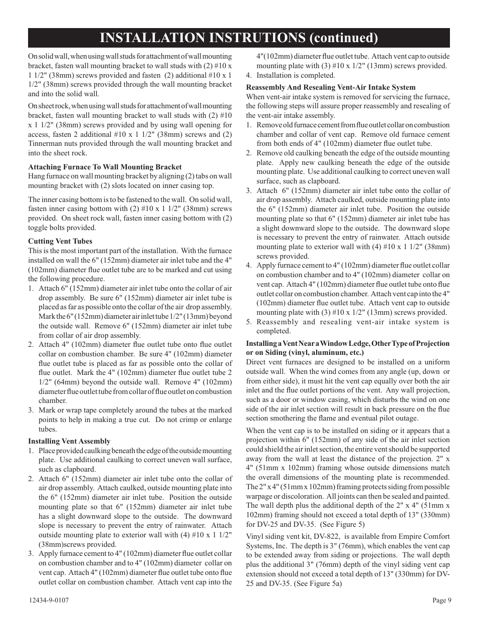 Installation instrutions (continued) | Empire Comfort Systems DV-35-2SG User Manual | Page 9 / 20