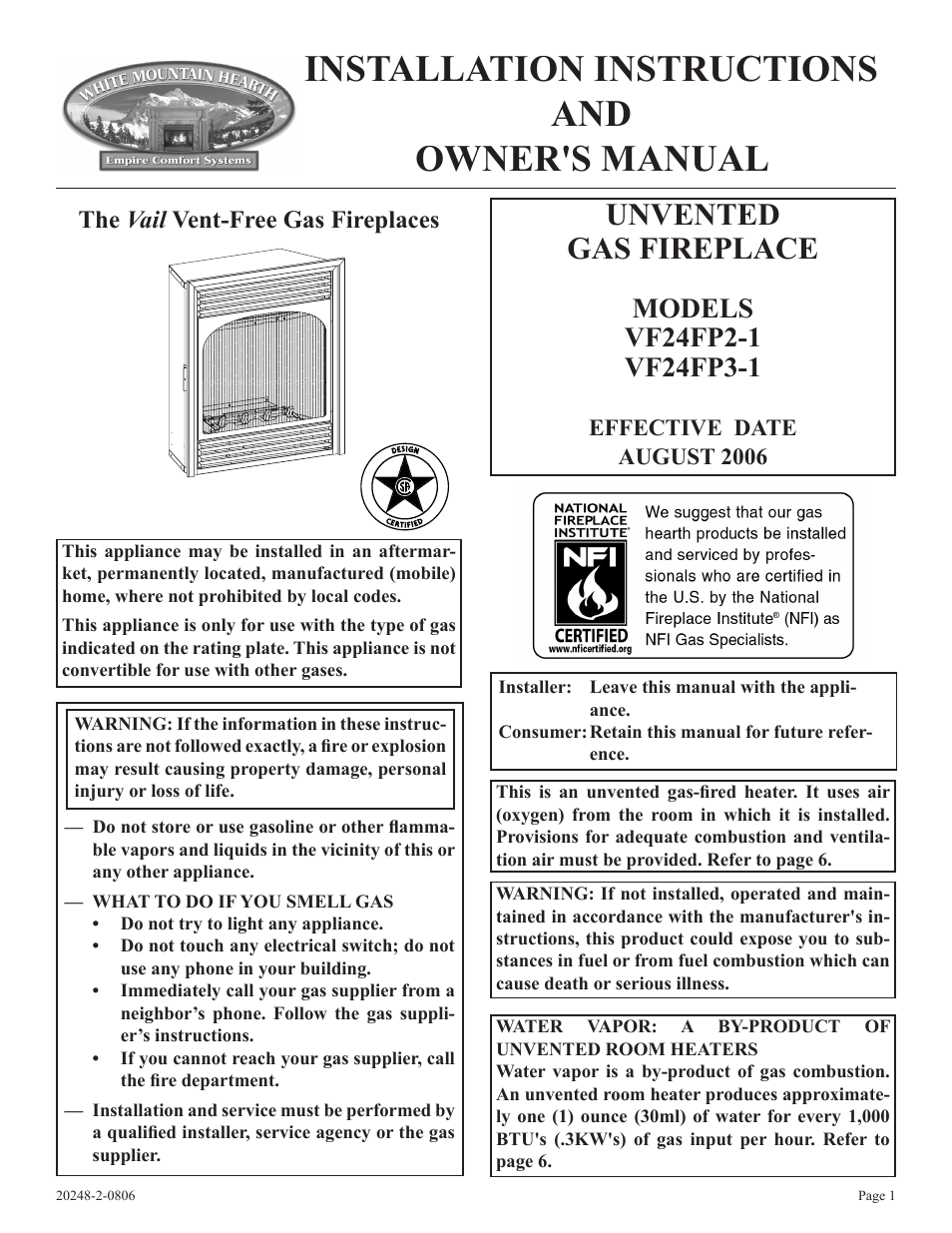 Empire Comfort Systems VF24FP3-1 User Manual | 28 pages