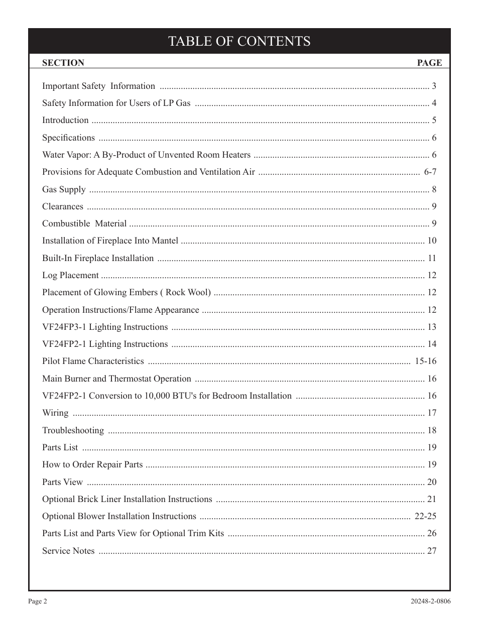 Empire Comfort Systems VF24FP3-1 User Manual | Page 2 / 28
