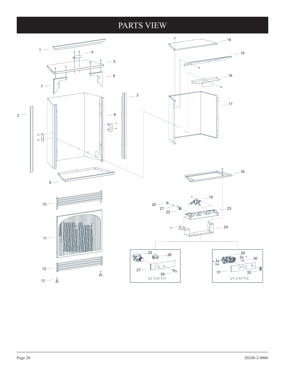 Parts view | Empire Comfort Systems VF24FP3-1 User Manual | Page 20 / 28