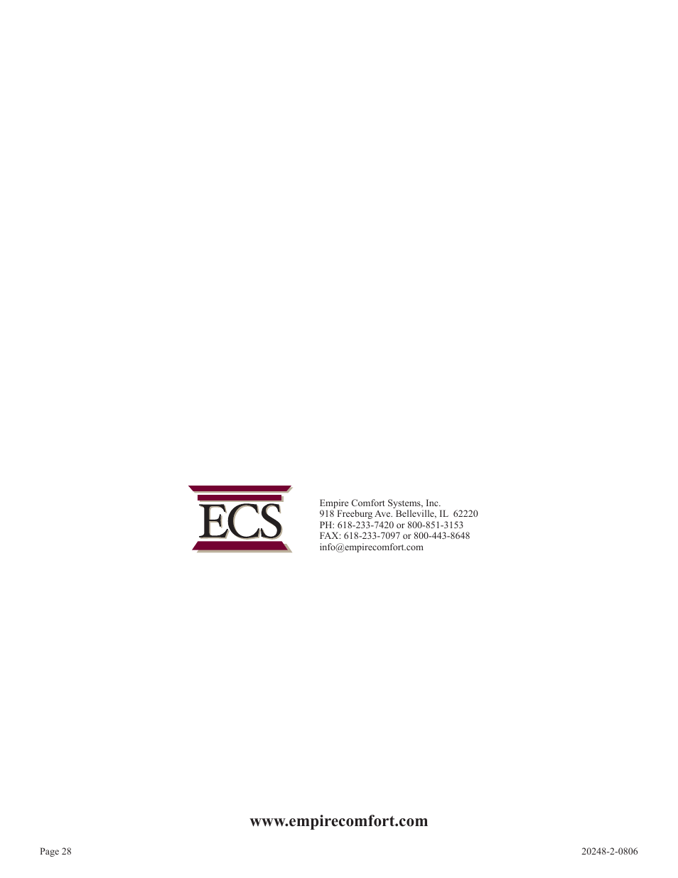 Empire Comfort Systems VF24FP3-1 User Manual | Page 28 / 28