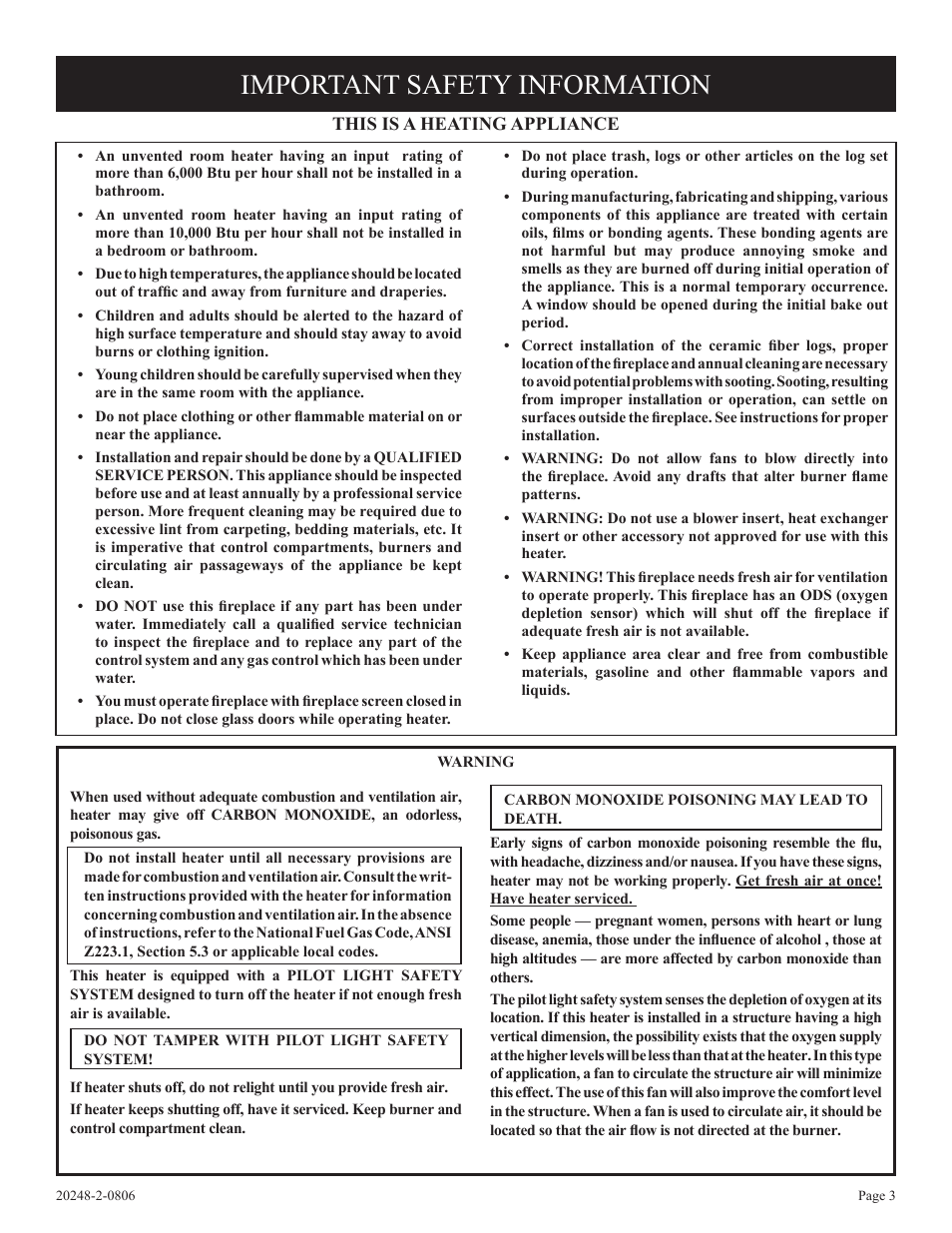 Important safety information | Empire Comfort Systems VF24FP3-1 User Manual | Page 3 / 28