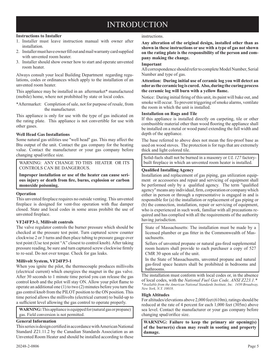 Introduction | Empire Comfort Systems VF24FP3-1 User Manual | Page 5 / 28