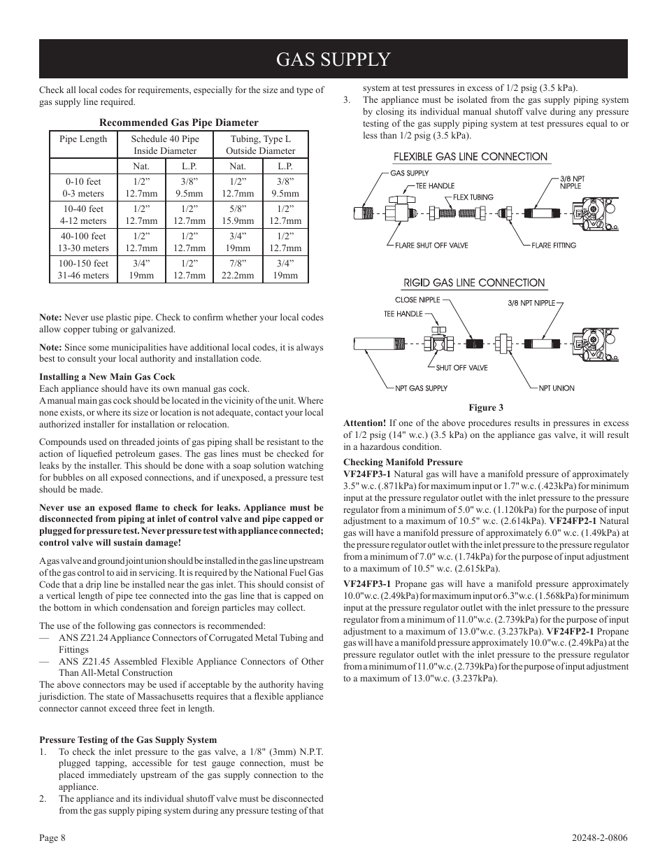 Gas supply | Empire Comfort Systems VF24FP3-1 User Manual | Page 8 / 28