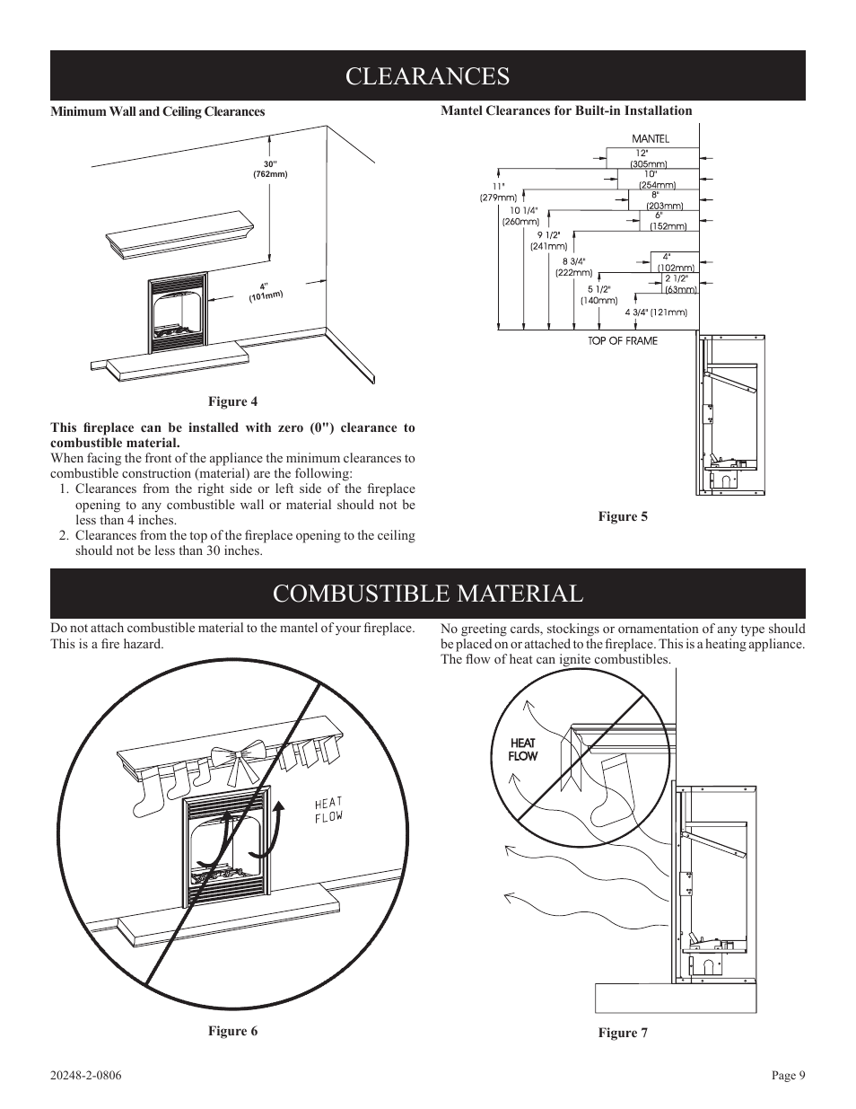 Clearances combustible material | Empire Comfort Systems VF24FP3-1 User Manual | Page 9 / 28