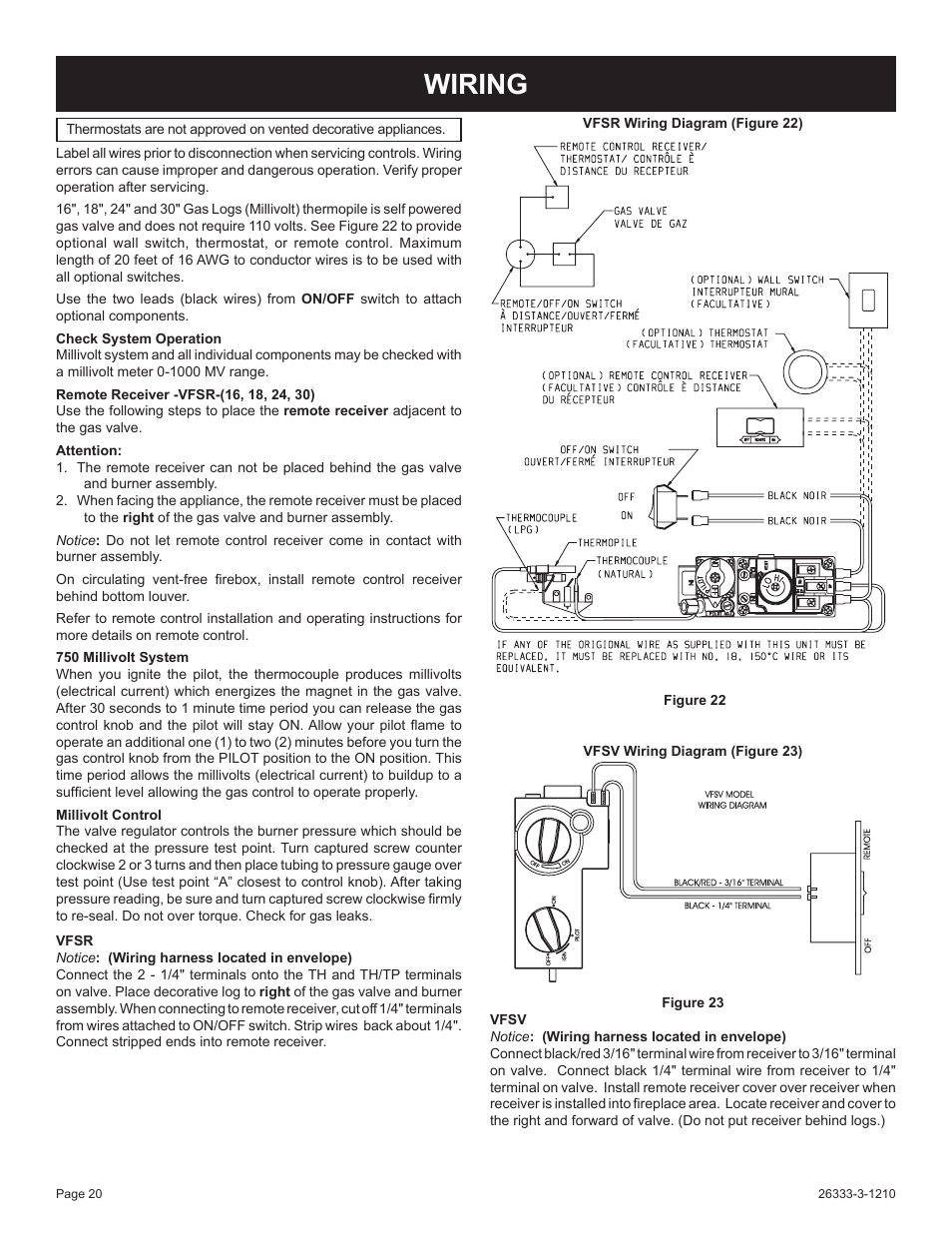 Wiring | Empire Comfort Systems VFSR-24-3 User Manual | Page 20 / 28