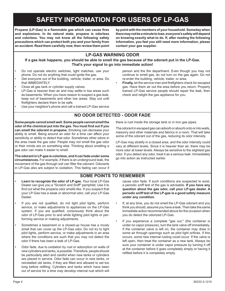 Safety information for users of lp-gas | Empire Comfort Systems VFSR-24-3 User Manual | Page 4 / 28