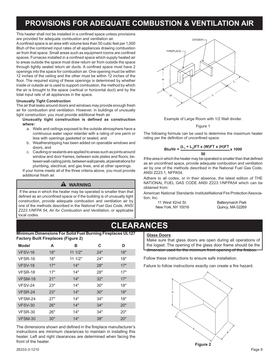 Clearances | Empire Comfort Systems VFSR-24-3 User Manual | Page 9 / 28