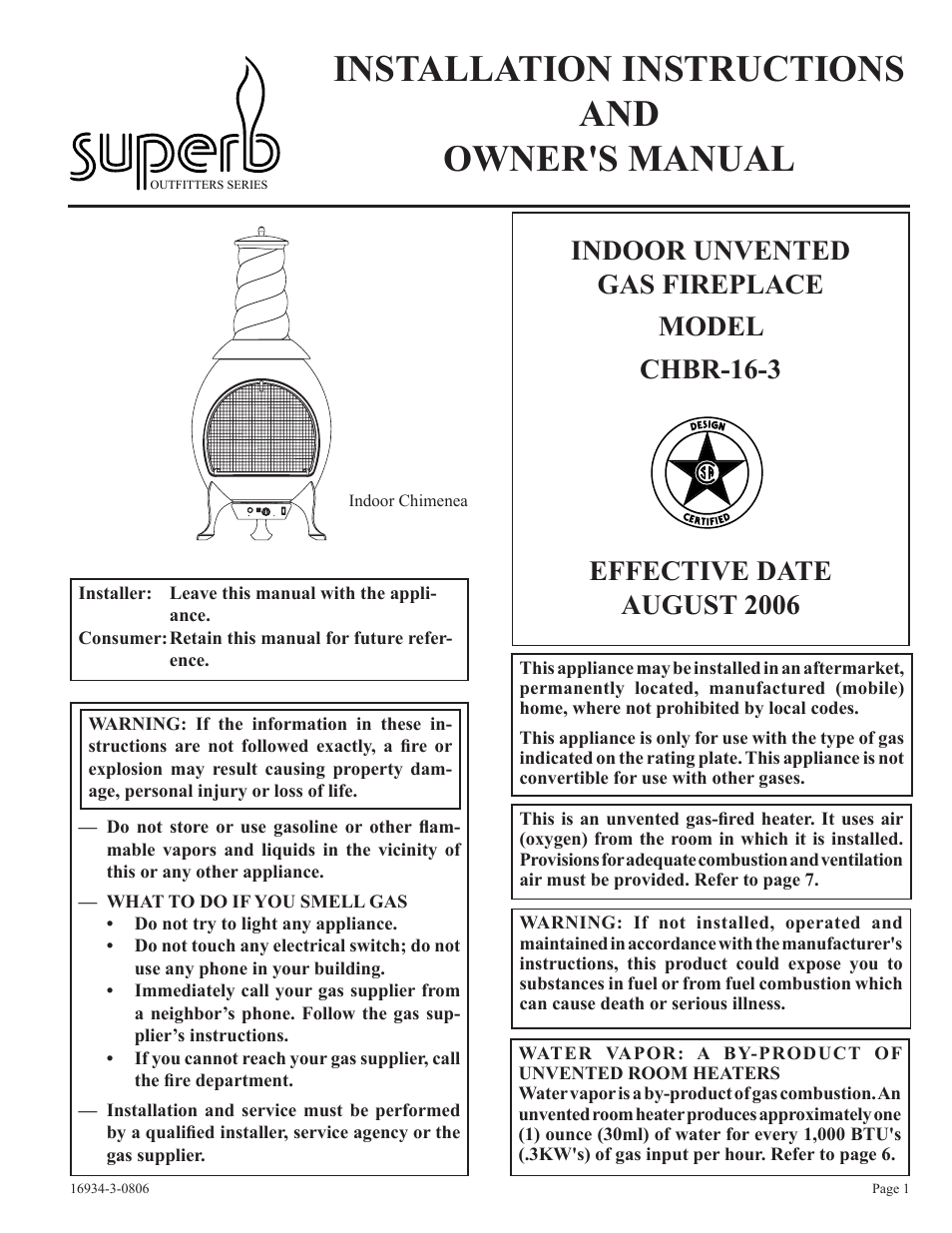 Empire Comfort Systems CHBR-16-3 User Manual | 20 pages