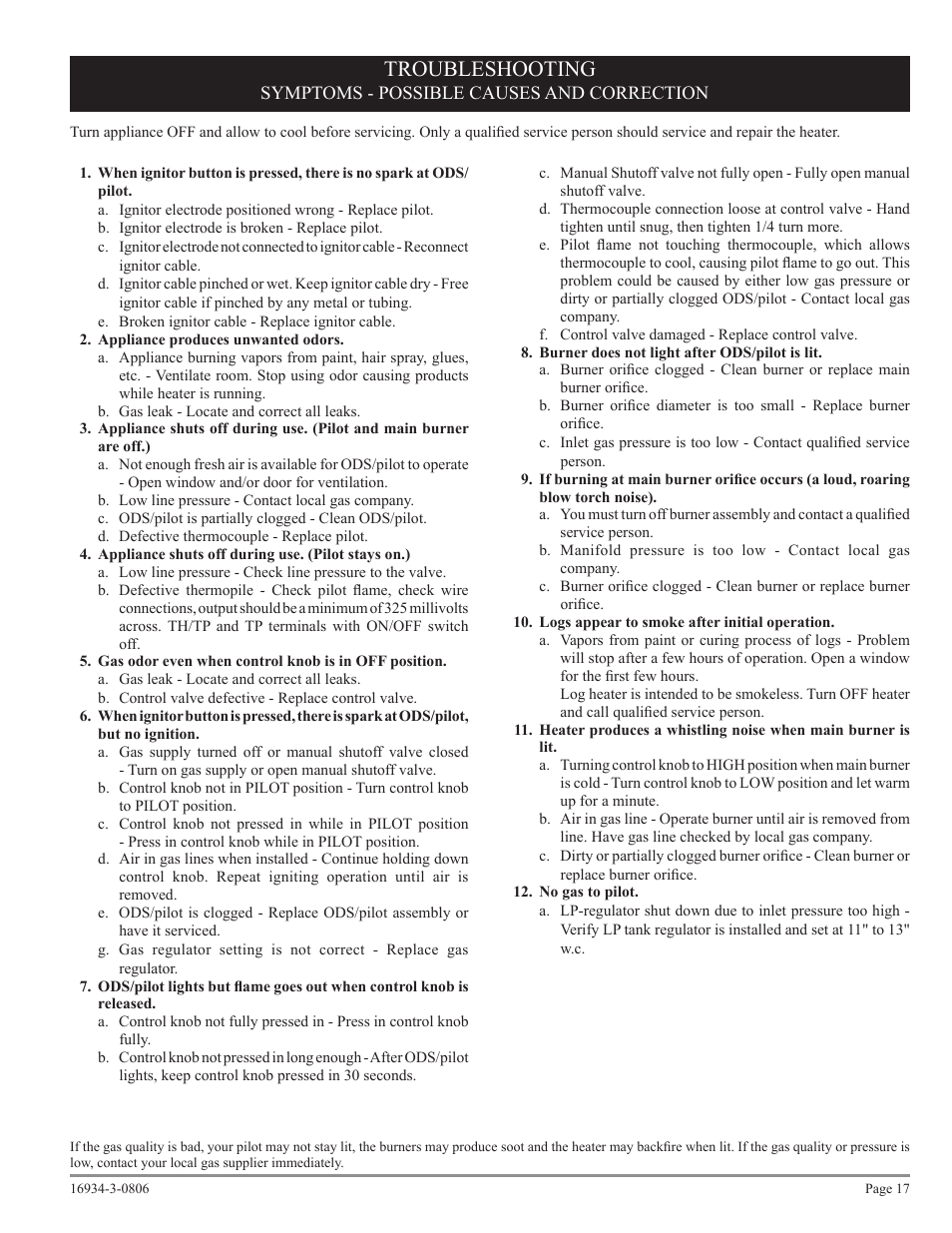 Troubleshooting | Empire Comfort Systems CHBR-16-3 User Manual | Page 17 / 20