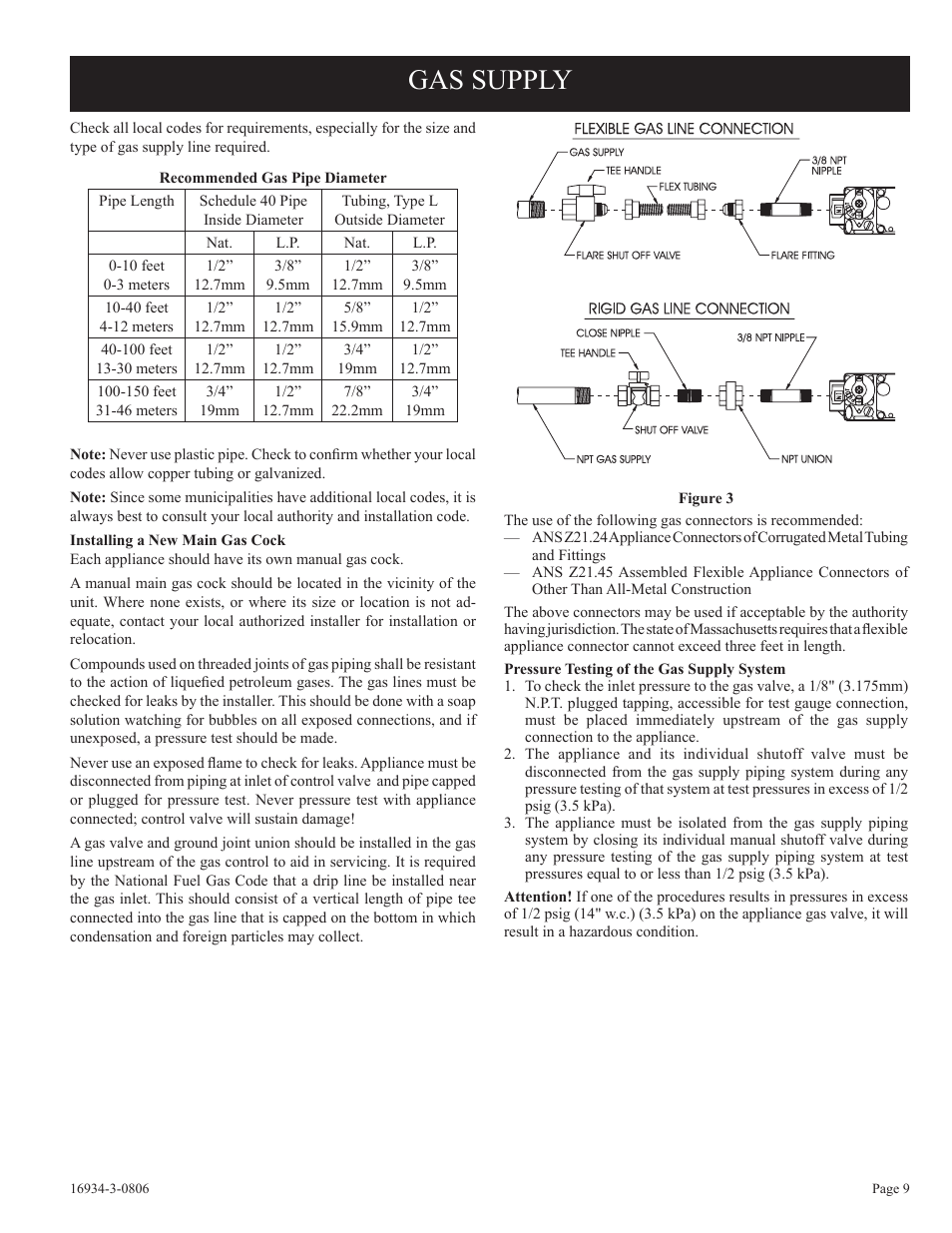 Gas supply | Empire Comfort Systems CHBR-16-3 User Manual | Page 9 / 20