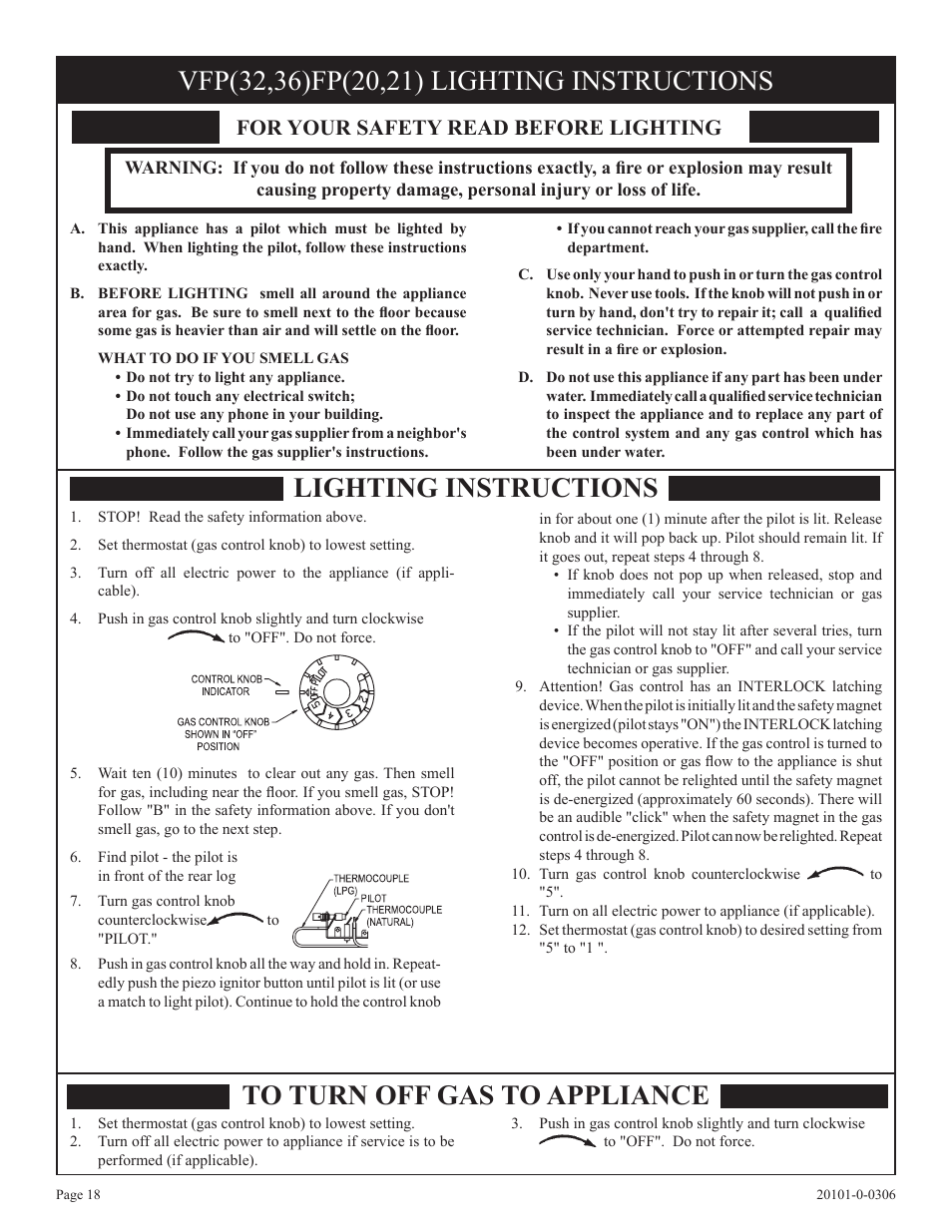 Lighting instructions, For your safety read before lighting | Empire Comfort Systems VFP32FP User Manual | Page 18 / 28