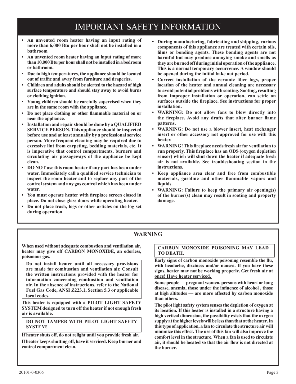 Important safety information | Empire Comfort Systems VFP32FP User Manual | Page 3 / 28