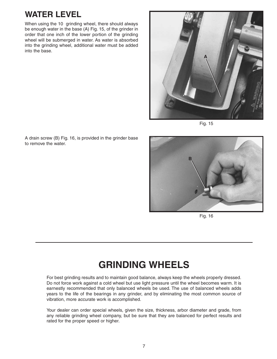 Grinding wheels, Water level | Empire Comfort Systems 23-700 User Manual | Page 7 / 10