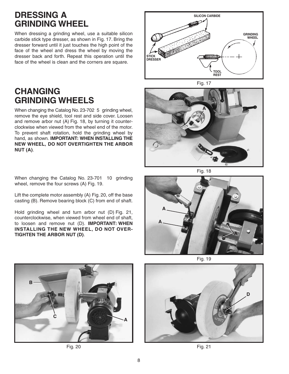 Dressing a grinding wheel, Changing grinding wheels | Empire Comfort Systems 23-700 User Manual | Page 8 / 10