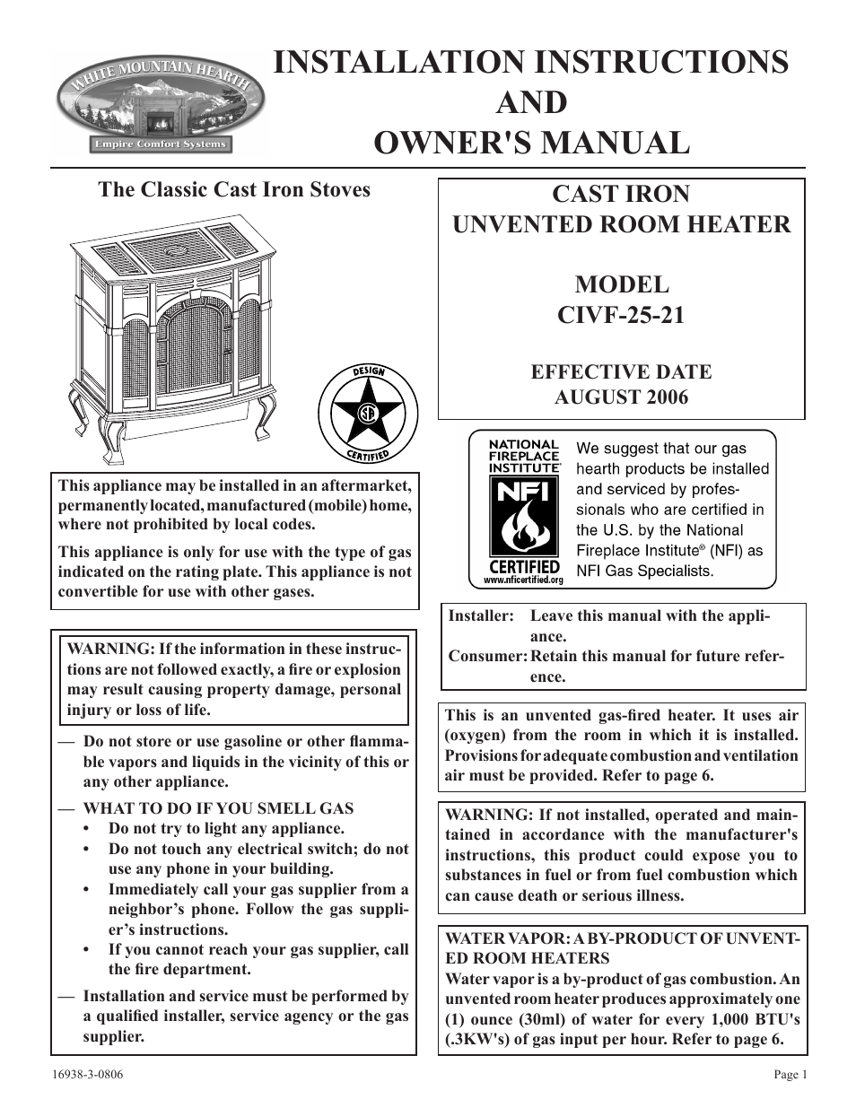 Empire Comfort Systems CIVF-25-21 User Manual | 28 pages