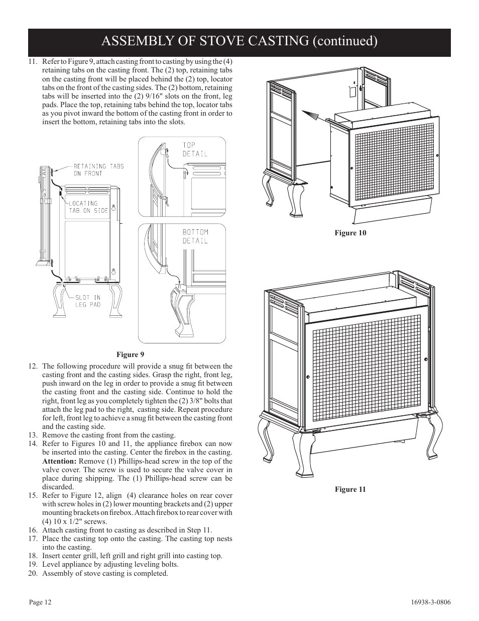 Assembly of stove casting (continued) | Empire Comfort Systems CIVF-25-21 User Manual | Page 12 / 28