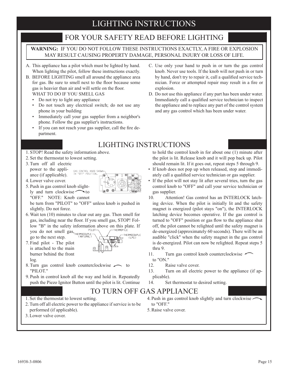 Lighting instructions, For your safety read before lighting | Empire Comfort Systems CIVF-25-21 User Manual | Page 15 / 28