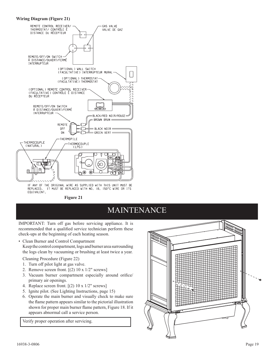 Maintenance | Empire Comfort Systems CIVF-25-21 User Manual | Page 19 / 28