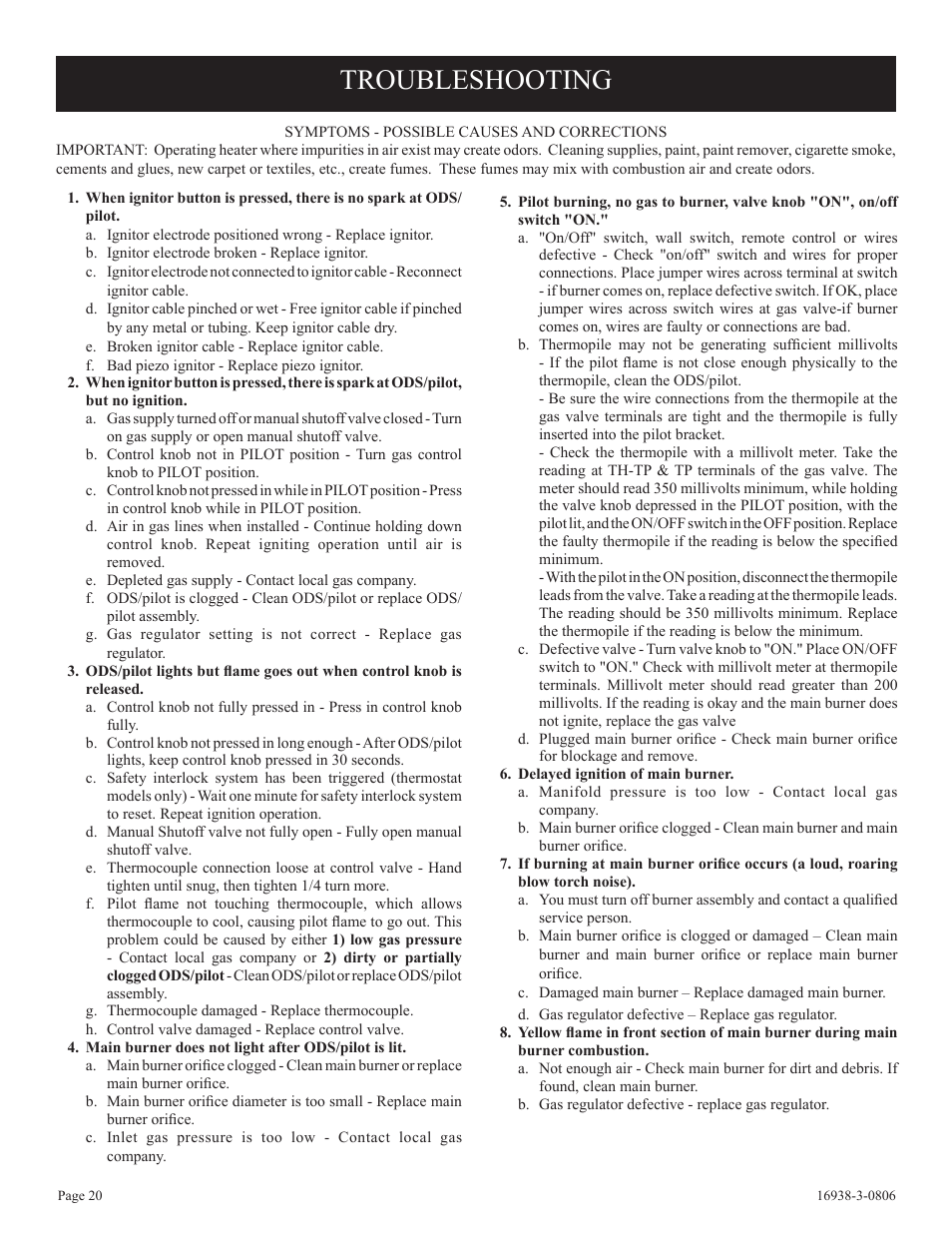 Troubleshooting | Empire Comfort Systems CIVF-25-21 User Manual | Page 20 / 28